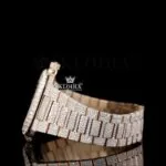 Fully Bust Down Rose Gold Dial White Stick Markers Moissanite Diamond Watch Left Side View