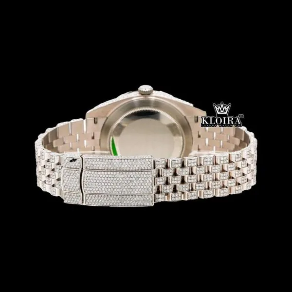 Fully Bust Down White Dial Black Roman Numerals Moissanite Diamond Watch Caseback View
