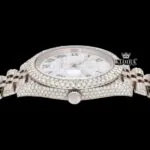 Fully Bust Down White Dial Black Roman Numerals Moissanite Diamond Watch Crown View