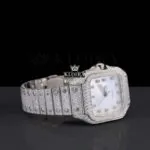 Fully Bust Down White Dial Diamond Markers Moissanite Diamond Watch Right Profile View