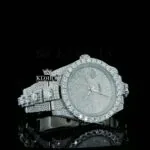 Fully Bust Down White Dial Stick Markers Moissanite Diamond Watch Close Up Dial View