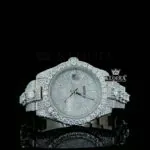 Roles Fully Bust Down Moissanite Diamond Watch with White Dial and Stick Markers