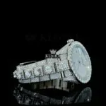 Fully Bust Down White Dial Stick Markers Moissanite Diamond Watch Right Profile View