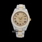 Roles Fully Bust Down Yellow Dial Roman Numerals Moissanite Watch