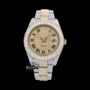 Roles Fully Bust Down Yellow Dial Roman Numerals Moissanite Watch