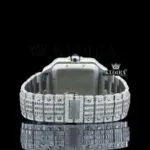 Fully Iced Baguette White Dial Roman Numerals Moissanite Diamond Watch Caseback View