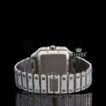 Fully Iced Black Roman Numerals White Dial Moissanite Diamond Watch Caseback View