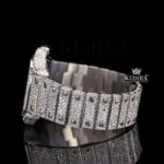 Fully Iced Black Roman Numerals White Dial Moissanite Diamond Watch Close Up Dial View