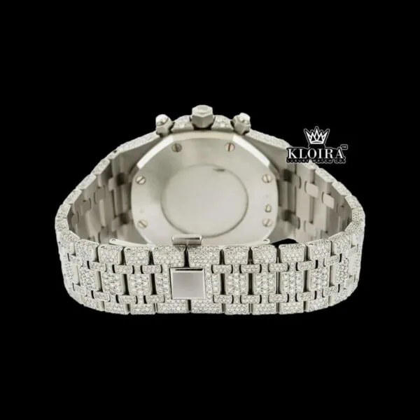 Fully Iced Out Black Dial Chronograph Moissanite Diamond Watch Caseback View