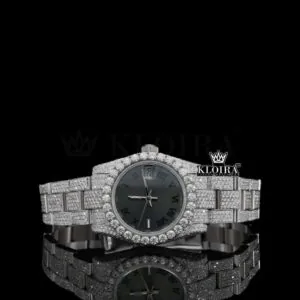 Rolen Fully Iced Out Moissanite Watch with Black Dial