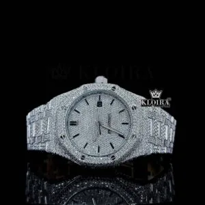 AP Fully Iced Out Moissanite Watch with Black Stick Markers