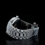 Fully Iced Out Black Stick Markers White Dial Moissanite Watch Left Side Bracelet View