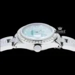 Fully Iced Out Blue Dial Diamond Markers Moissanite Watch Crown View