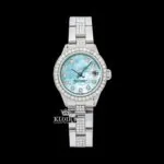 Roles Fully Iced Out Moissanite Watch with Blue Dial and Diamond Markers