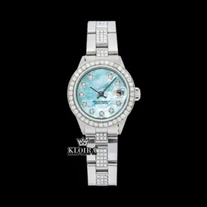 Roles Fully Iced Out Moissanite Watch with Blue Dial