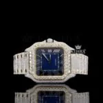 Cartior Fully Iced Out Blue Dial Moissanite Diamond Watch