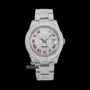 Roles Fully Iced Out Date Display Moissanite Diamond Watch
