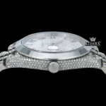 Fully Iced Out Dial Black Roman Numerals Plane Bezel Moissanite Diamond Watch Crown View