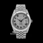 Roles Fully Iced Out Moissanite Diamond Watch with Black Roman Numerals