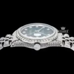 Fully Iced Out Diamond Markers Green Dial Moissanite Diamond Watch Crown View