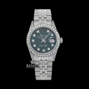 Roles Fully Iced Out Moissanite Diamond Watch with Green Dial