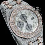 Fully Iced Out Dual Tone Moissanite Chronograph Diamond Watch Close Up Dial View