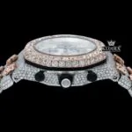 Fully Iced Out Dual Tone Moissanite Chronograph Diamond Watch Crown View