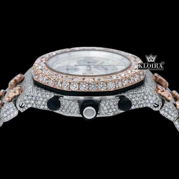 Fully Iced Out Dual Tone Moissanite Chronograph Diamond Watch Crown View