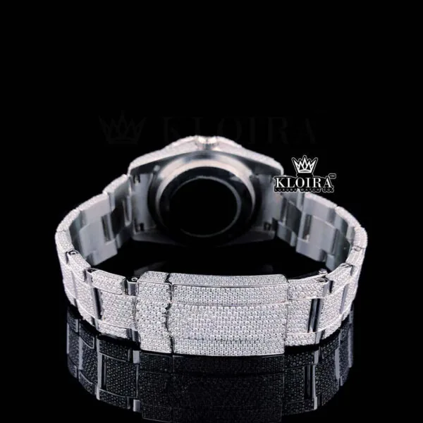 Fully Iced Out Green Dial Roman Numerals Moissanite Diamond Watch Caseback View