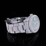 Fully Iced Out Green Dial Roman Numerals Moissanite Watch Right Side View