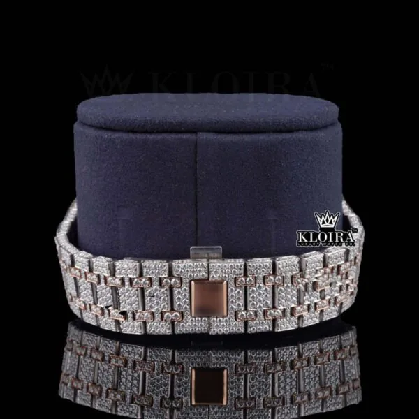 Fully Iced Out Moissanite Diamond Watch Two Tone Rose Gold Bracelet View