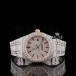 AP Fully Iced Out Moissanite Diamond Watch in Two Tone Rose Gold with sparkling details