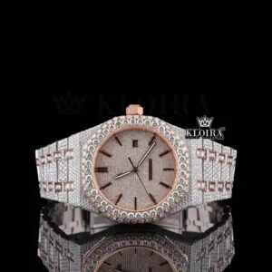 AP Fully Iced Out Moissanite Diamond Watch Two Tone Rose Gold