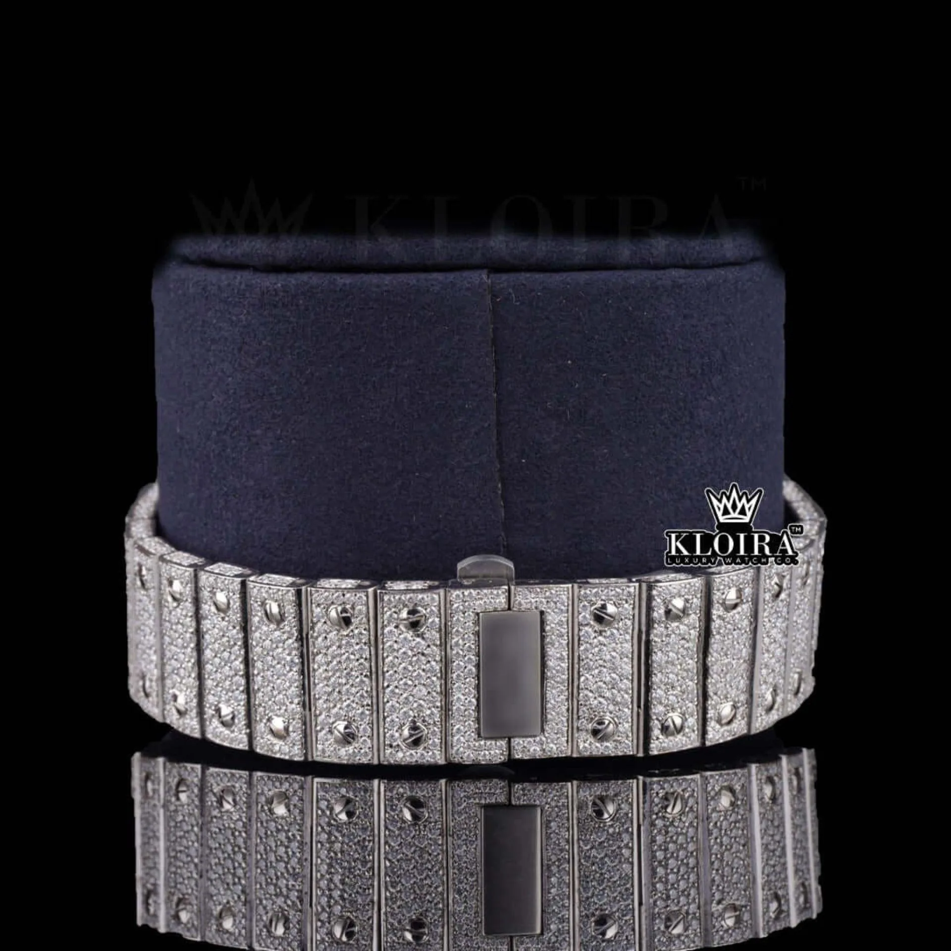 Fully Iced Out Rainbow Roman Numerals Dial Natural Diamond Watch Bracelet View