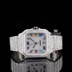 Cartior Fully Iced Out Rainbow Roman Numerals Dial Watch