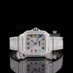 Cartior Fully Iced Out Rainbow Roman Numerals Moissanite Watch