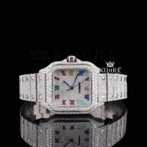 Cartior Fully Iced Out Rainbow Roman Numerals Moissanite Watch