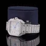 Fully Iced Out Rainbow Roman Numerals Moissanite Diamond Watch Left Profile View