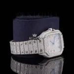 Fully Iced Out Rainbow Roman Numerals Moissanite Diamond Watch Right Profile View