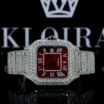 Cartior Fully Iced Out Red Dial Moissanite Watch