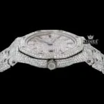 Fully Iced Out Red Stick Date Display Dial Moissanite Diamond Watch Crown View