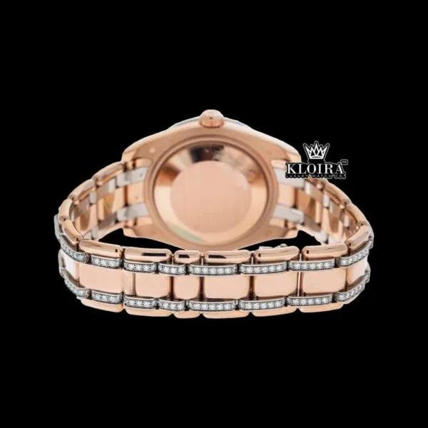 Fully Iced Out Roman Dial Rose Gold Moissanite Watch Caseback View