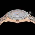 Fully Iced Out Roman Dial Rose Gold Moissanite Watch Crown View