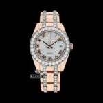 Roles Fully Iced Out Roman Dial Moissanite Watch in rose gold with sparkling details