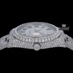 Fully Iced Out Roman Numerals Date Dial Moissanite Diamond Watch Crown View