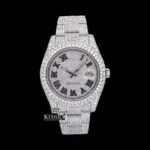 Roles Fully Iced Out Roman Numerals Date Dial Moissanite Watch with Gold Plating and Diamonds