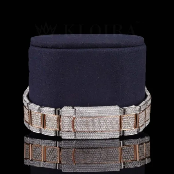 Fully Iced Out Rose Gold Dial Diamond Markers Two Tone Moissanite Watch Bracelet View