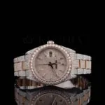 Roles Fully Iced Out Moissanite Watch with Rose Gold Dial and Diamond Markers