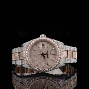 Roles Fully Iced Out Moissanite Watch with Rose Gold Dial