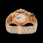 Fully Iced Out Rose Gold Stick Markers Moissanite Diamond Watch Caseback View